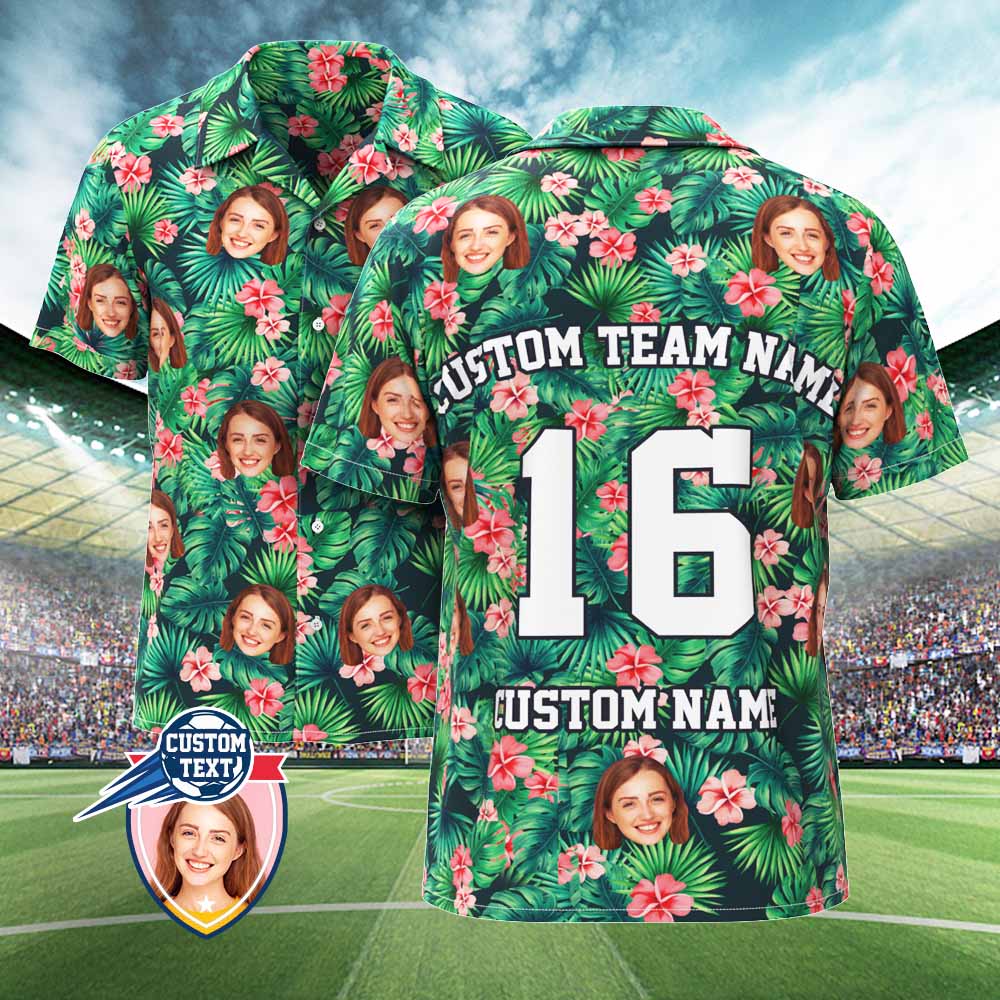 Custom Printed Hawaiian Shirt for Fans Personalized Face and Text Hawaiian Shirt Gift for fans - Red Flowers Design