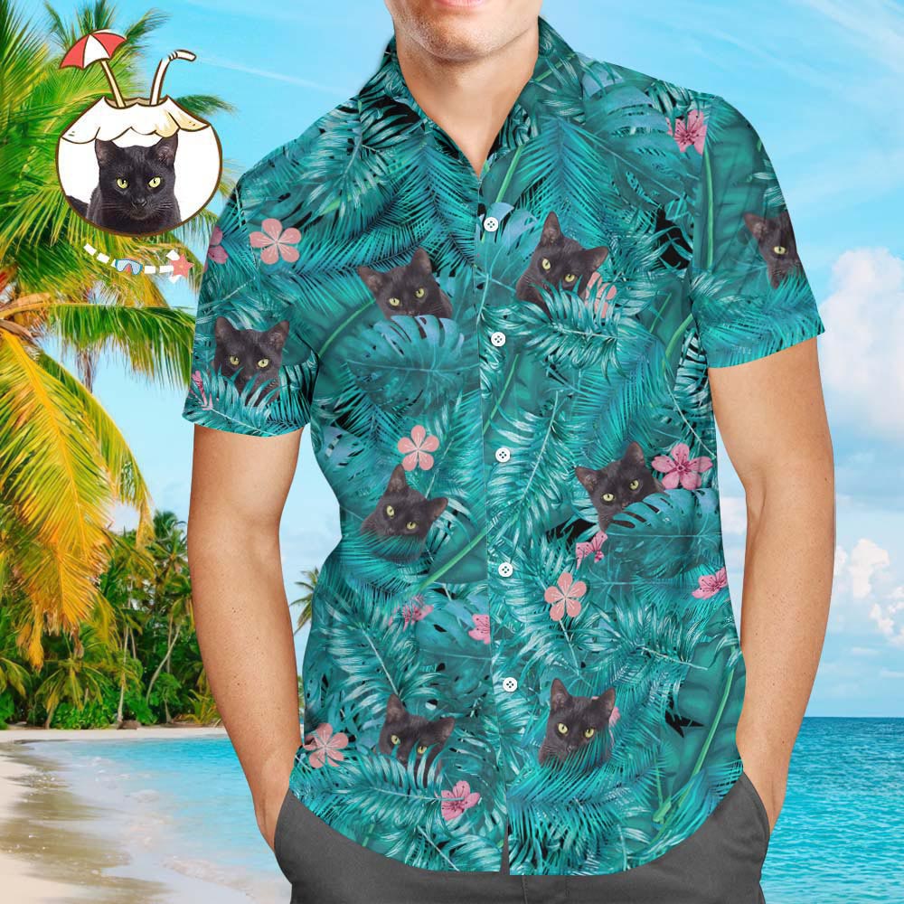 Custom Logo Hawaiian Shirts Black Cat Personalized Aloha Beach Shirt For Men