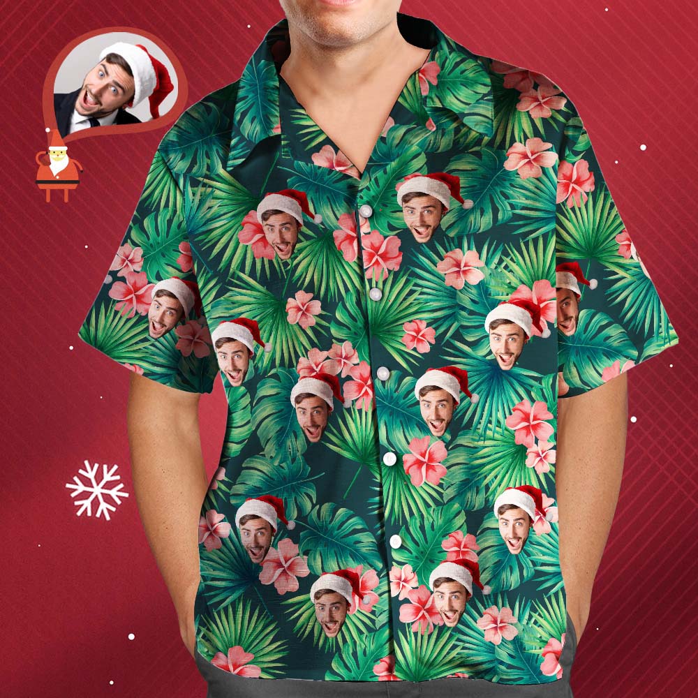 Christmas Gift Custom Hawaiian Shirts Red Flowers Design Personalized Aloha Beach Shirt For Men