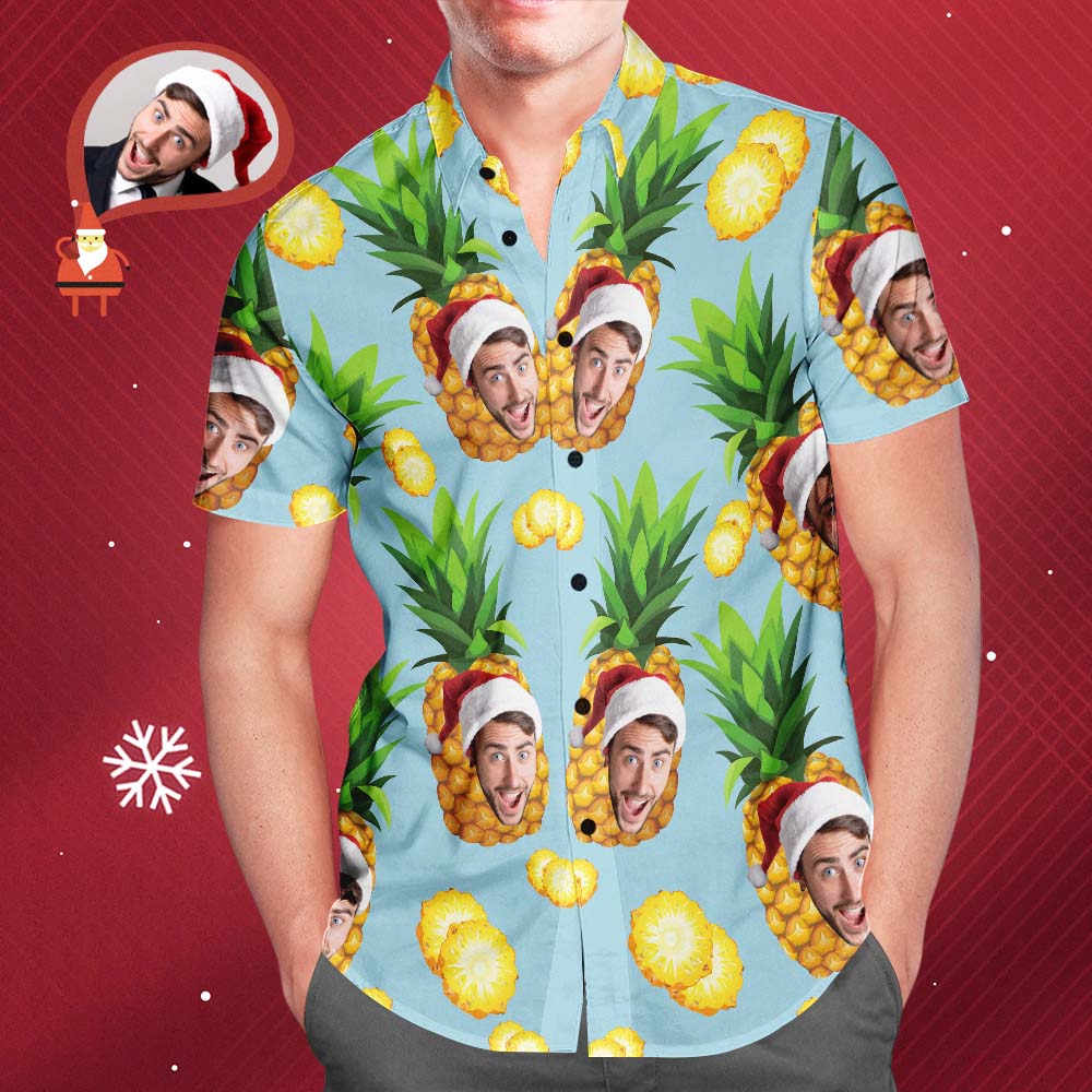 Christmas Gift Custom Hawaiian Shirts Blue Funny Pineapple Personalized Aloha Beach Shirt For Men