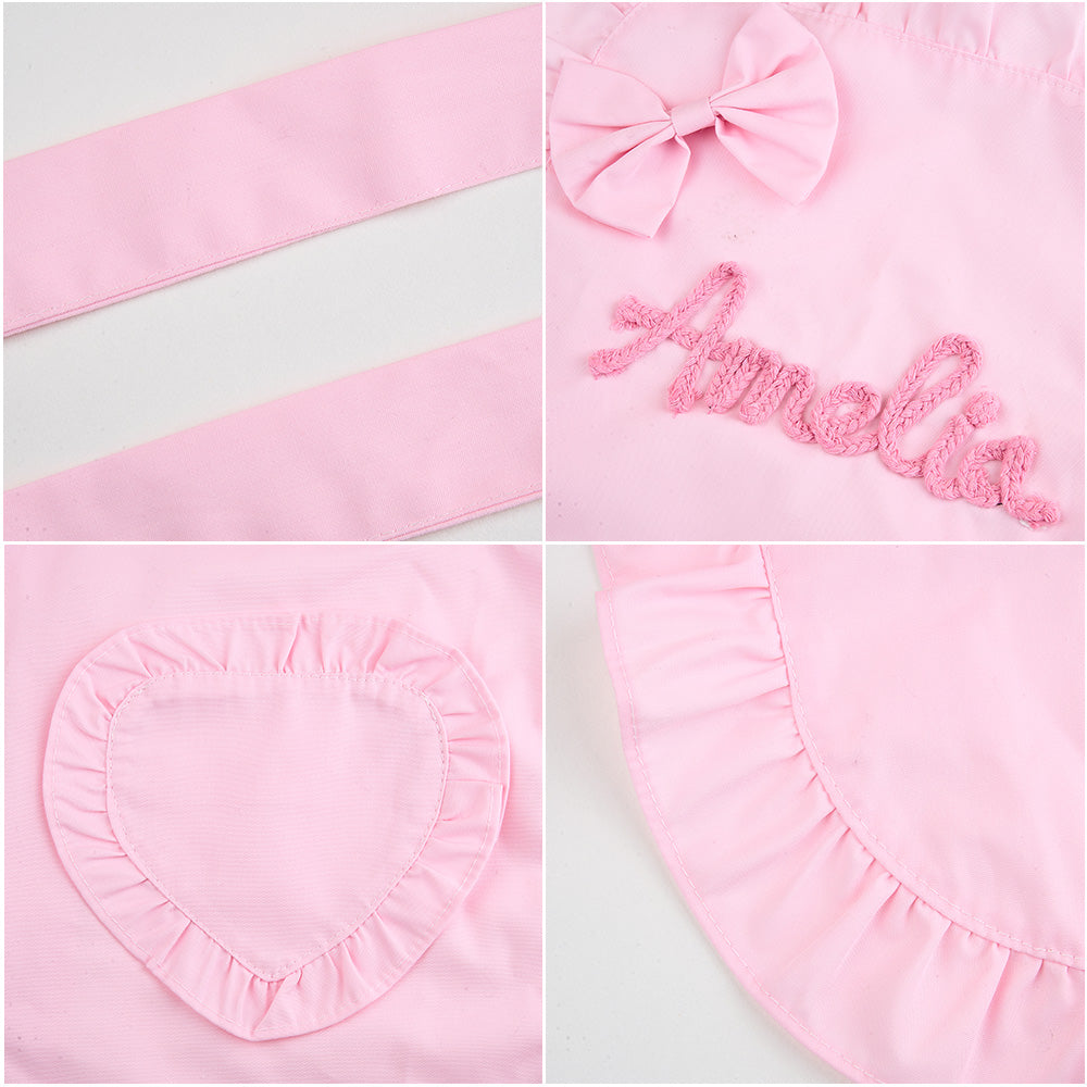 Custom Name Pink Apron Ruffled Heart Pocket Baking Lover Gift for Her