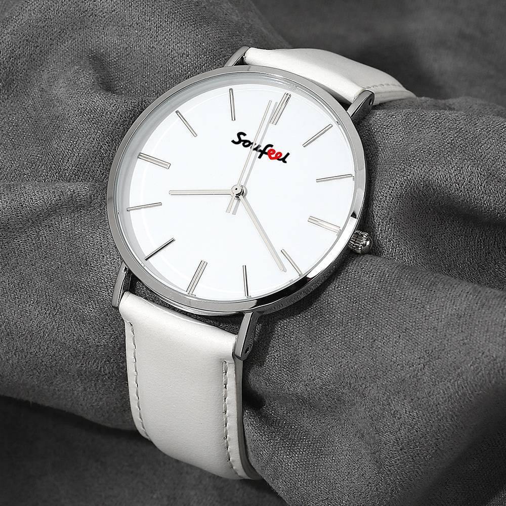 Soufeel Unisex Classic Watch White Leather Strap 40mm