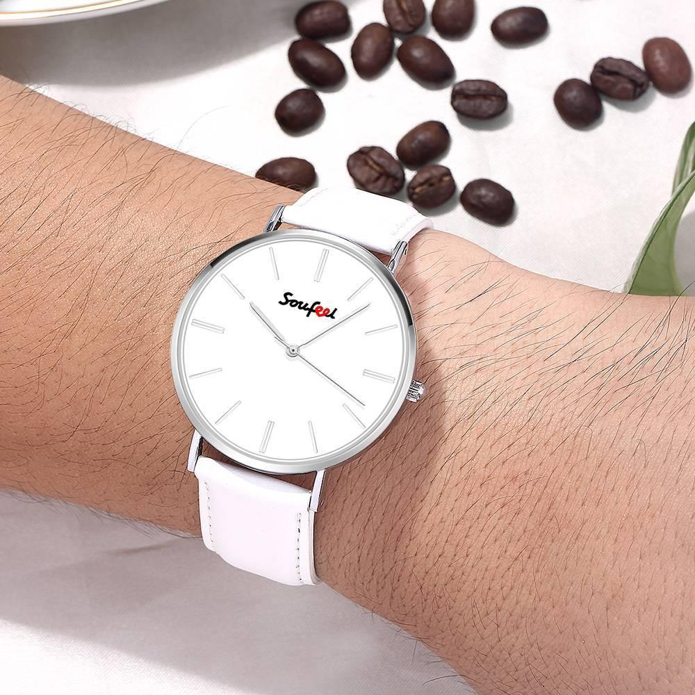 Soufeel Unisex Classic Watch White Leather Strap 40mm