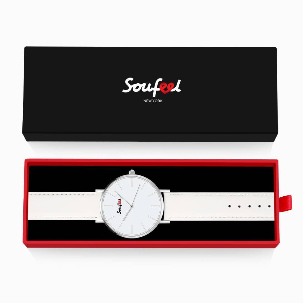 Soufeel Unisex Classic Watch White Leather Strap 40mm