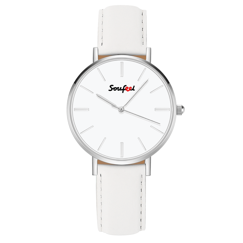 Soufeel Unisex Classic Watch White Leather Strap 40mm