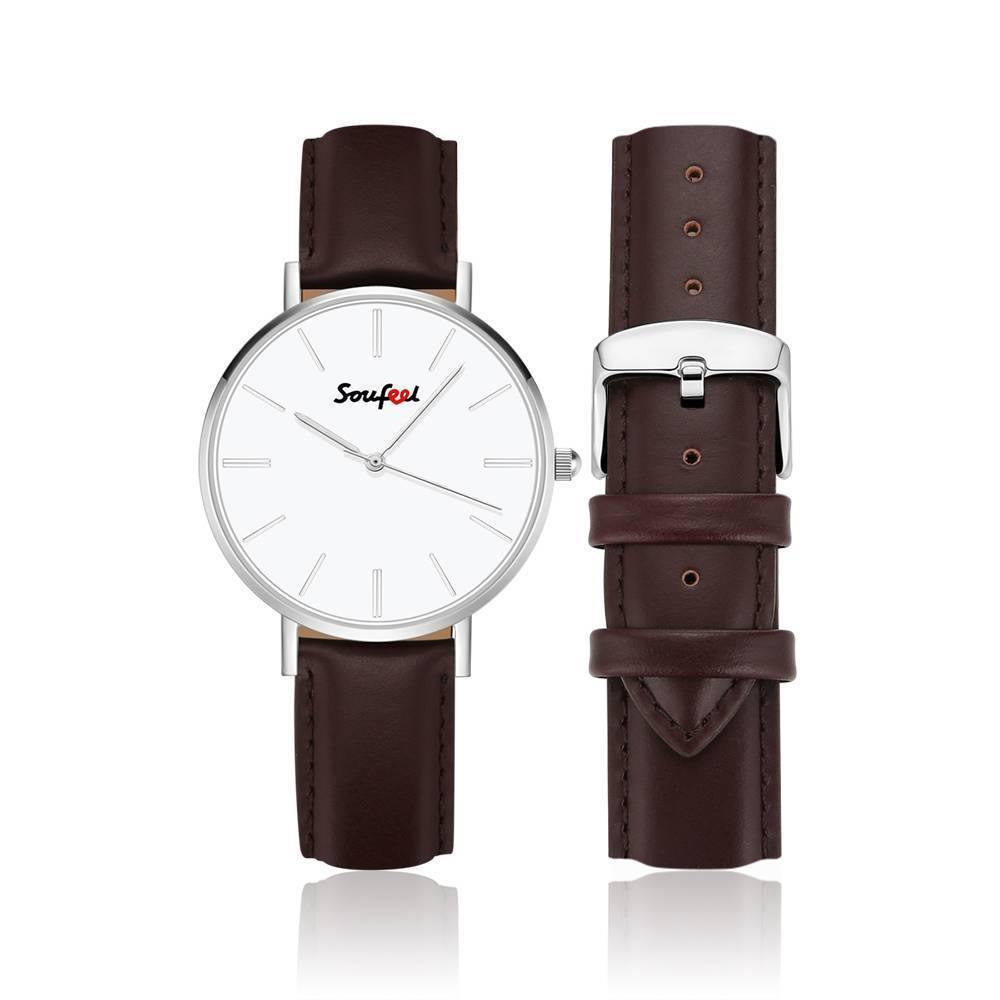 Soufeel Unisex Classic Watch Brown Leather Strap 40mm