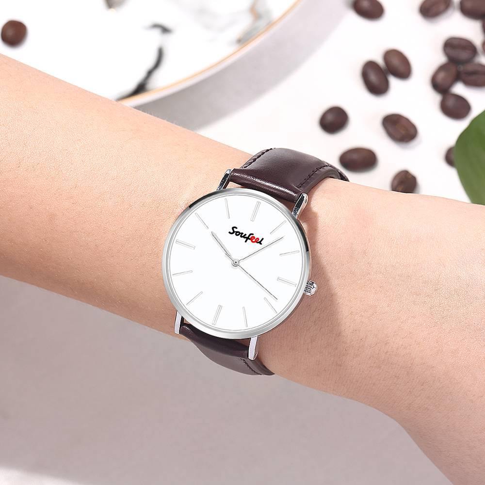 Soufeel Unisex Classic Watch Brown Leather Strap 40mm