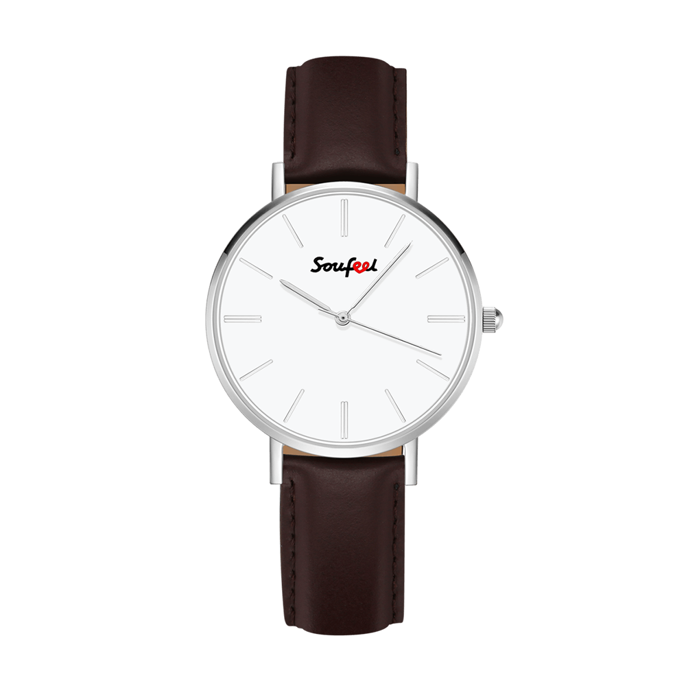 Soufeel Unisex Classic Watch Brown Leather Strap 40mm
