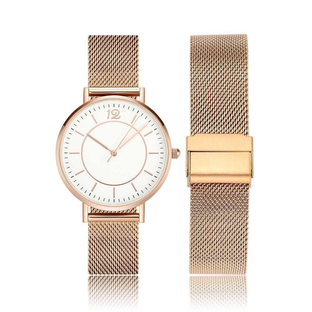 Mesh Bracelet Watch in Stainless Steel Rose Gold Strap and White Dial - Men's