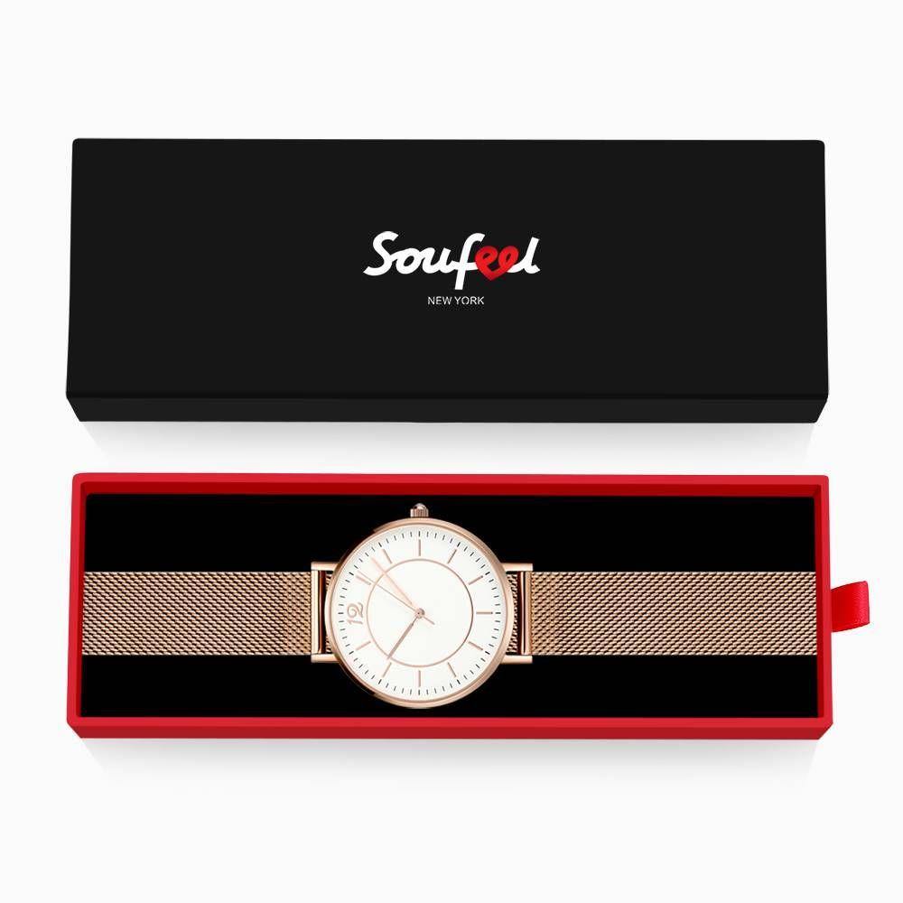 Mesh Bracelet Watch in Stainless Steel Rose Gold Strap and White Dial - Men's