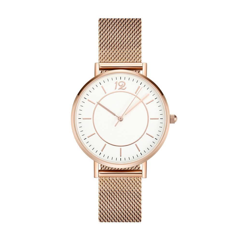 Mesh Bracelet Watch in Stainless Steel Rose Gold Strap and White Dial - Women's