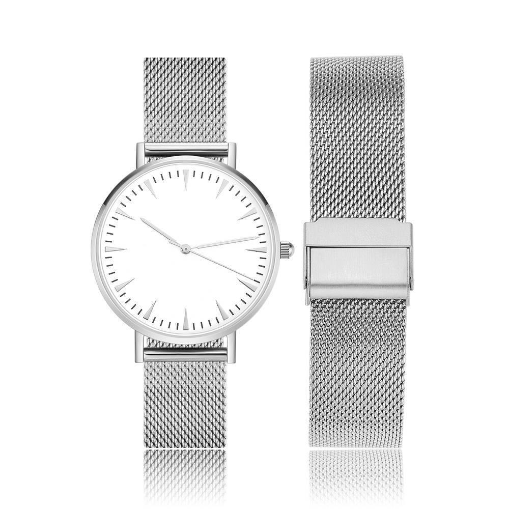 Mesh Bracelet Watch in Stainless Steel Silver Strap and White Dial - Women's
