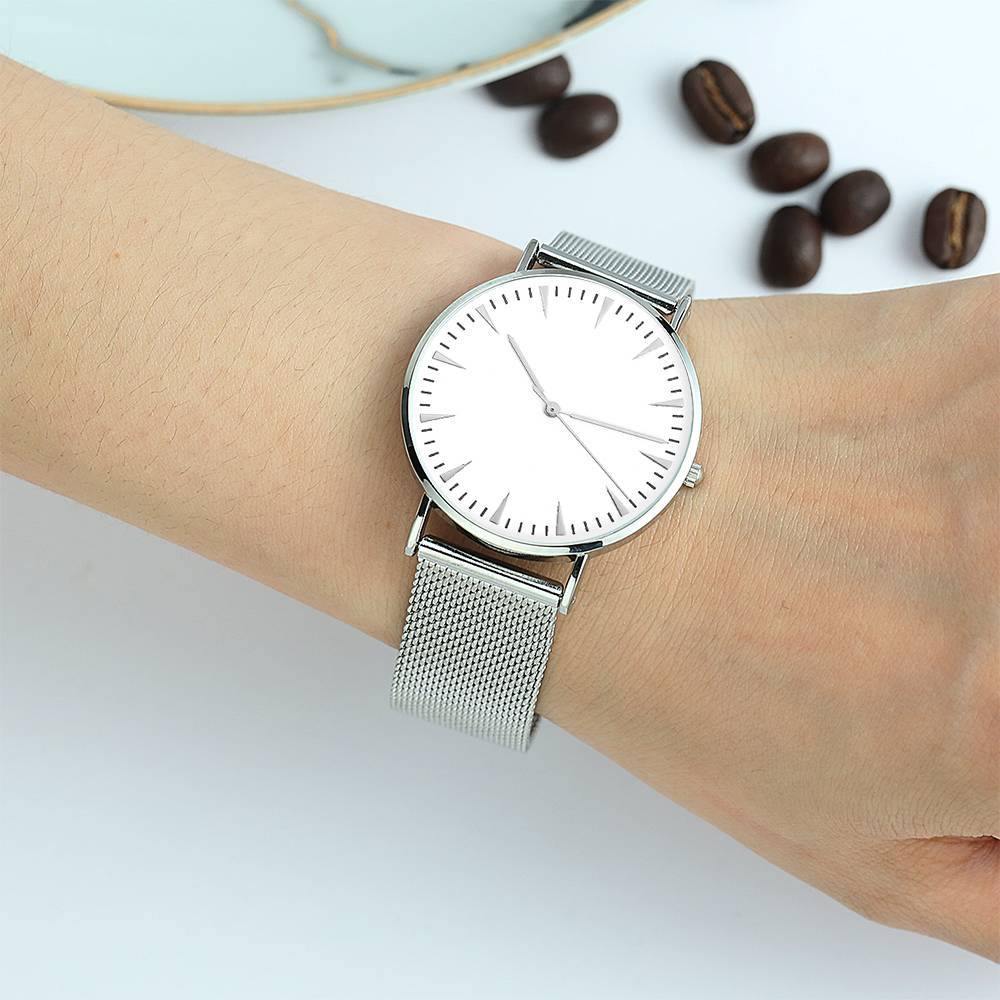 Mesh Bracelet Watch in Stainless Steel Silver Strap and White Dial - Women's