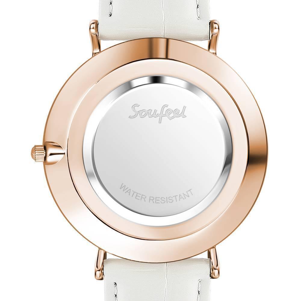 Fashion Marble Dial Watch White Leather Strap - Women's