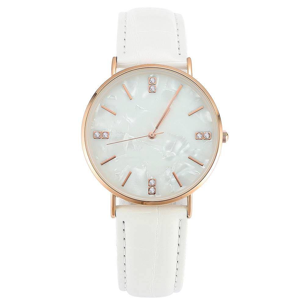 Fashion Marble Dial Watch White Leather Strap - Men's