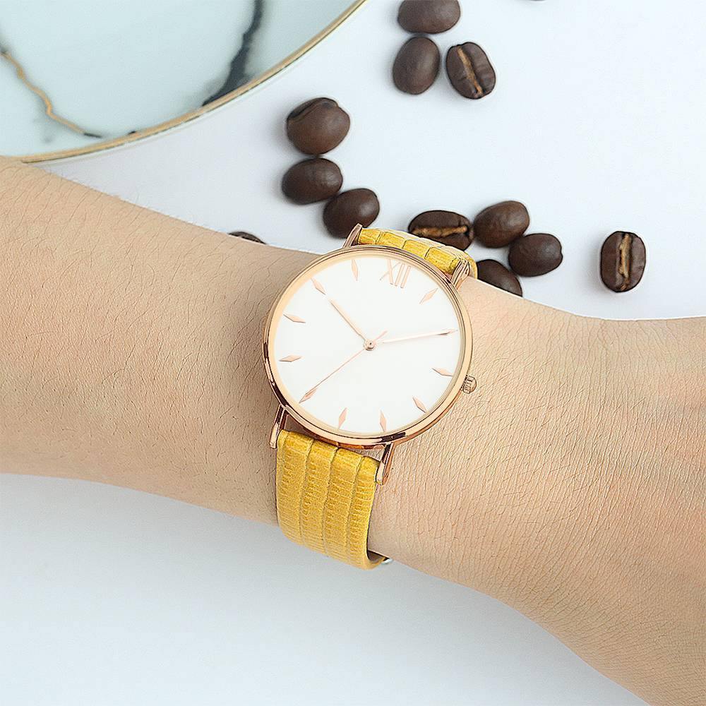 Simply Style Dial Watch Yellow Leather Strap - Women's