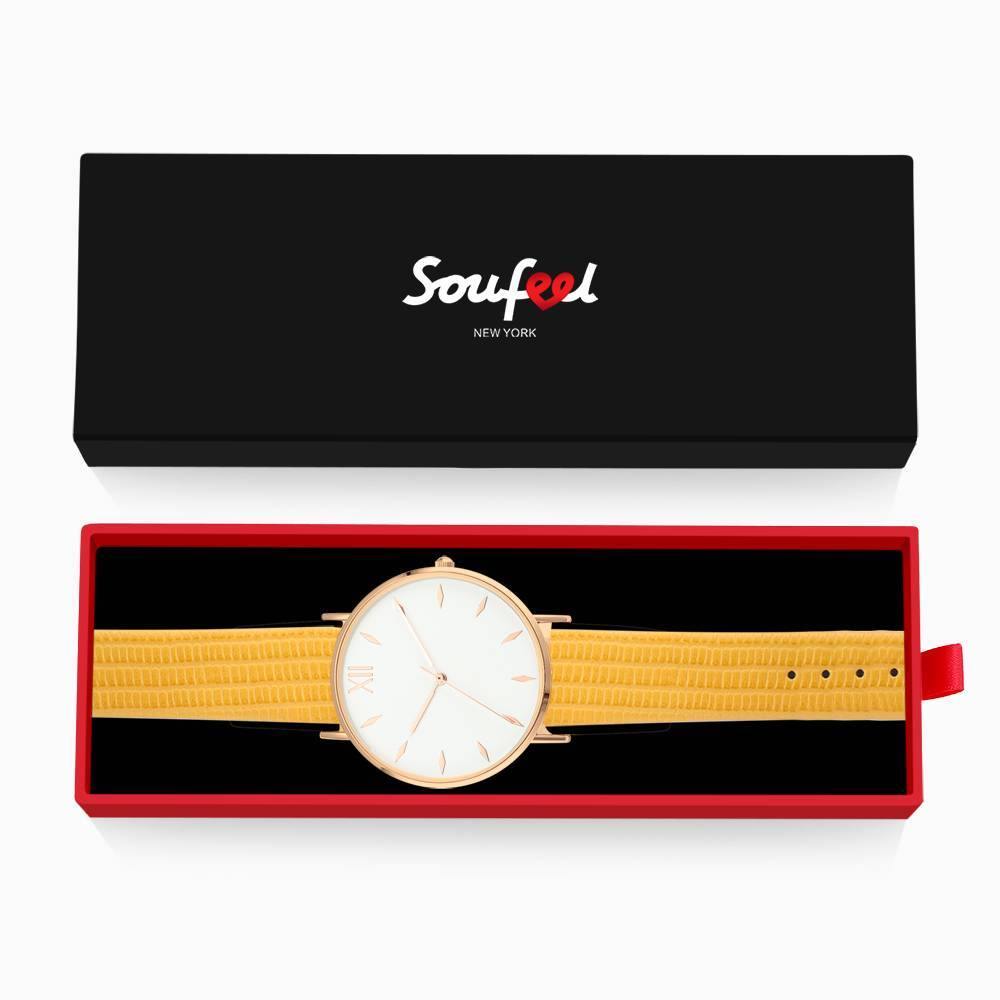 Simply Style Dial Watch Yellow Leather Strap - Women's