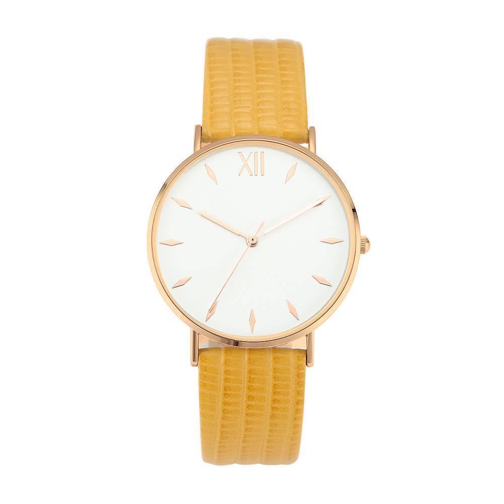 Simply Style Dial Watch Yellow Leather Strap - Women's