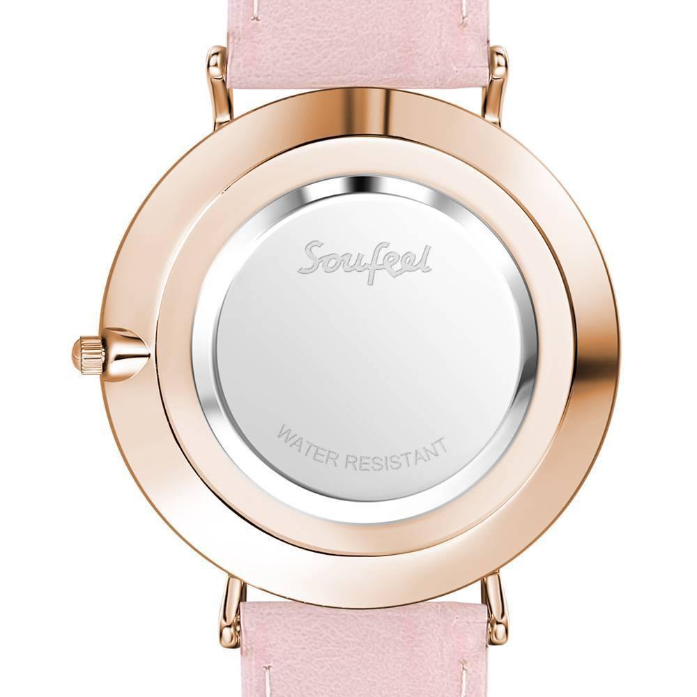 White Dial Watch Fashion Quartz Pink Leather Strap - Men's