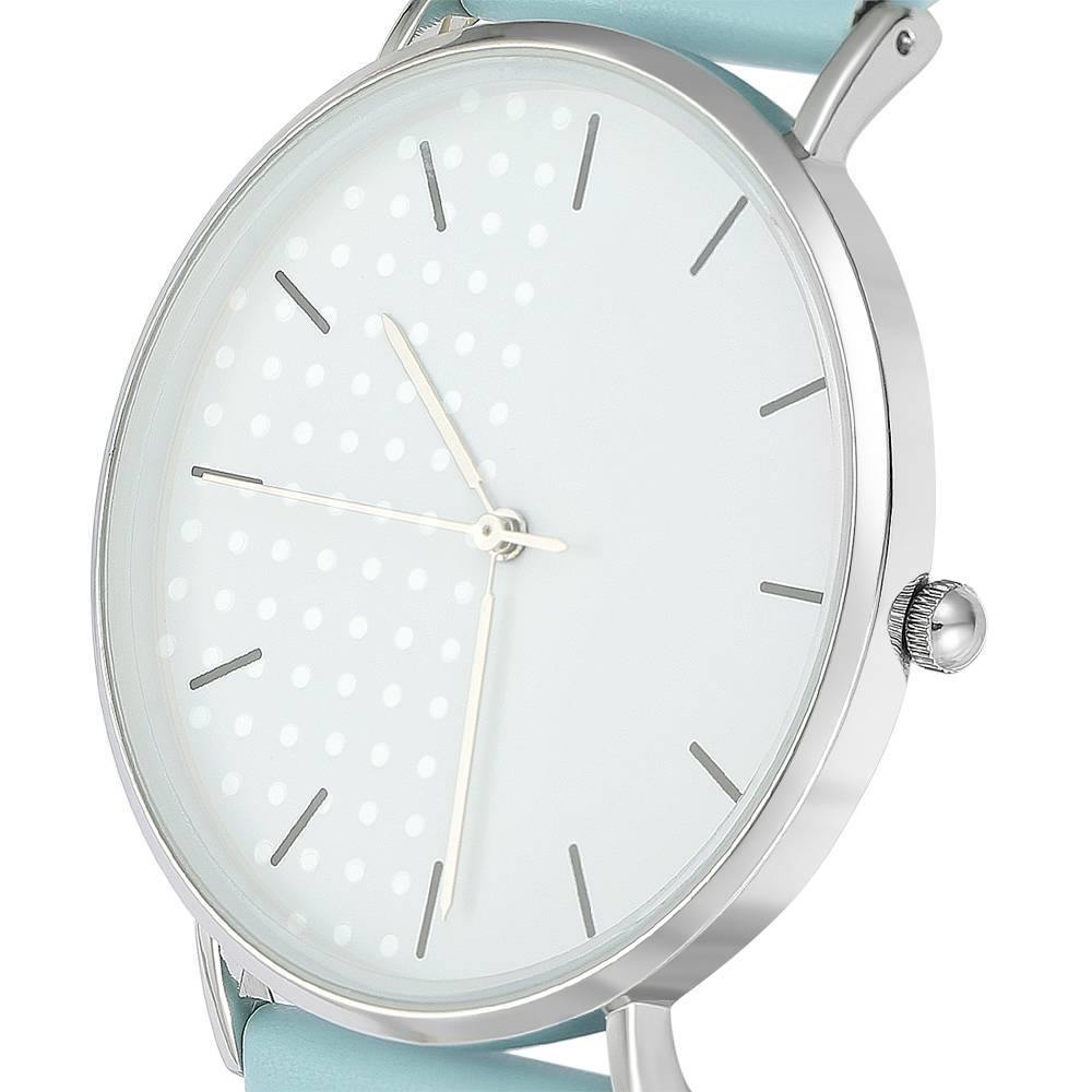 White Dial Watch Fashion Quartz Blue Leather Strap - Women's