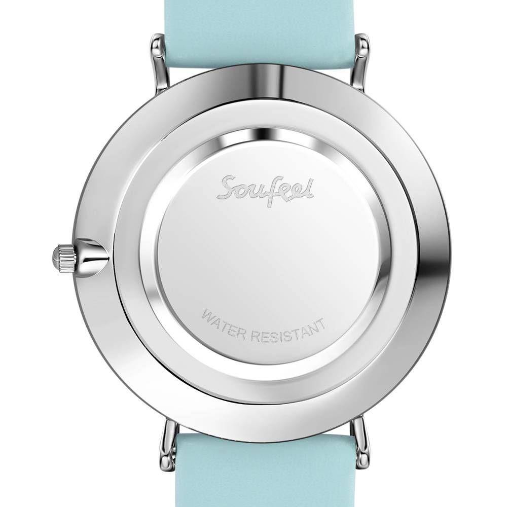 White Dial Watch Fashion Quartz Blue Leather Strap - Men's