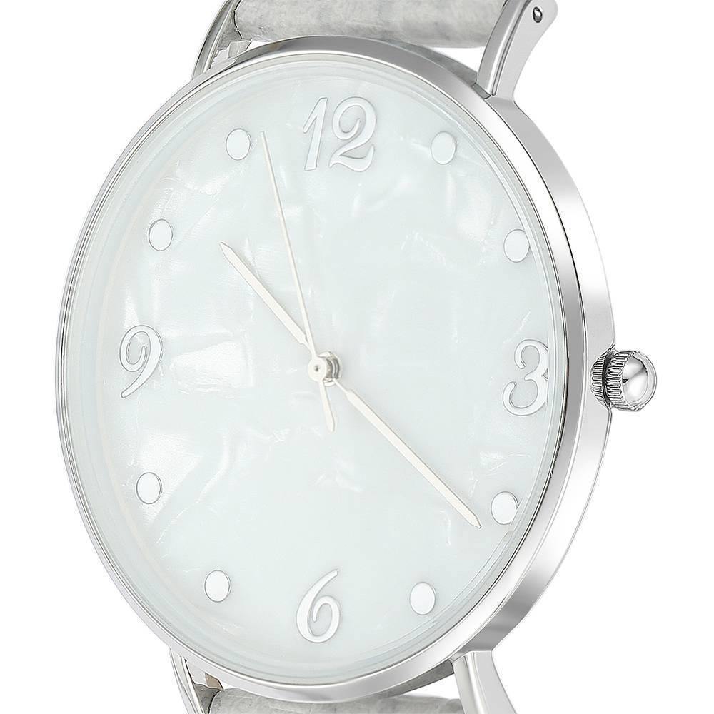 Casual Marble Dial Watch Grey Leather Strap - Men's