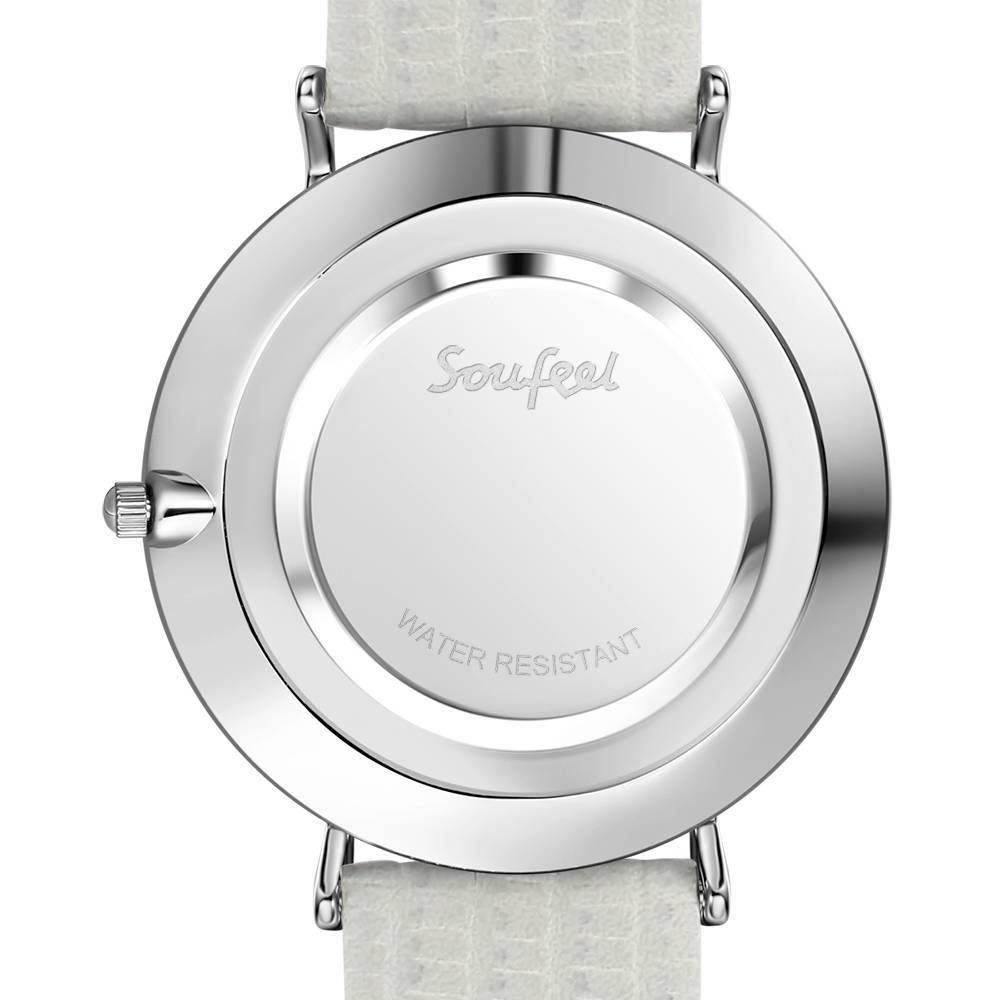 Casual Marble Dial Watch Grey Leather Strap - Men's