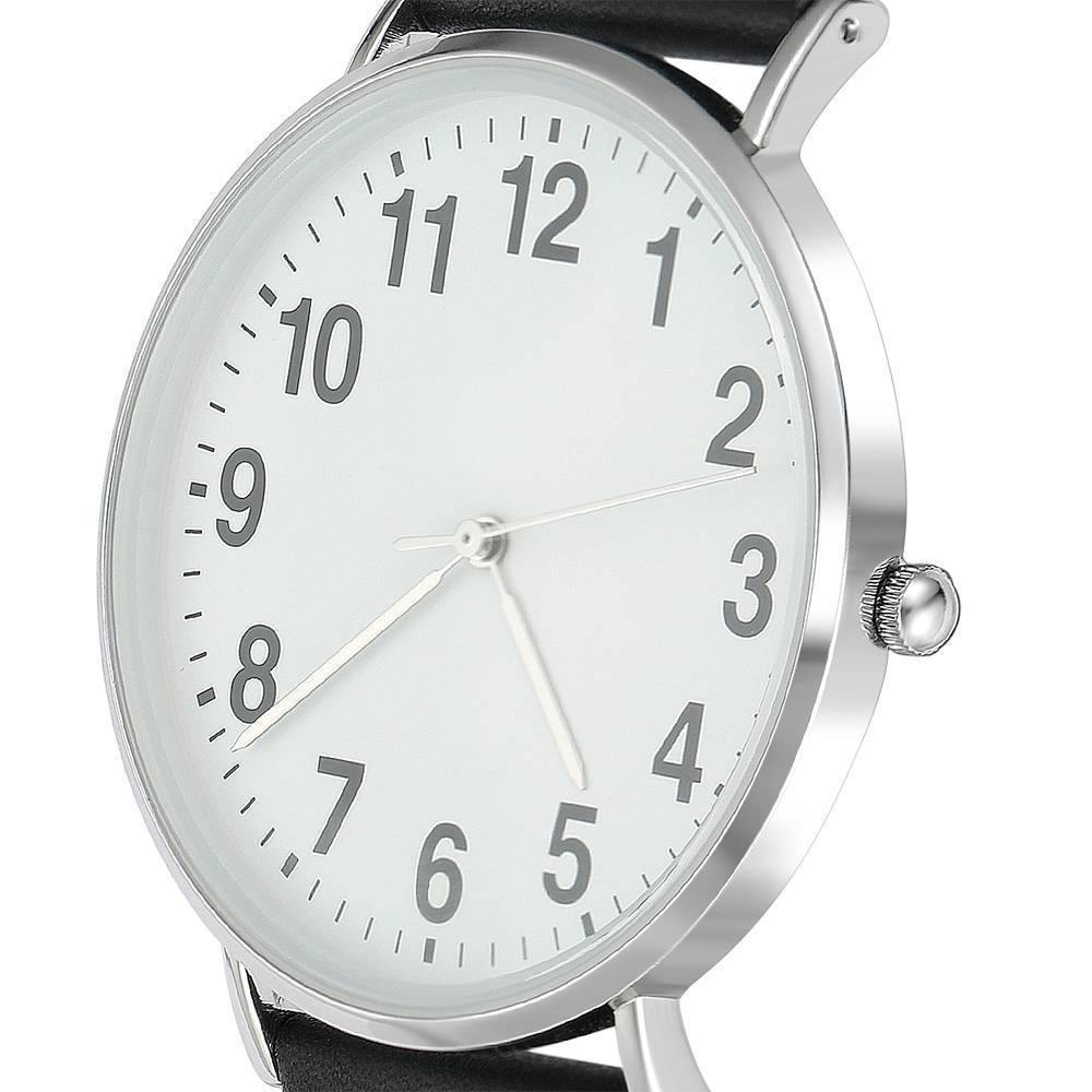 Digital Dial Watch Quartz Black Leather Strap - Women's