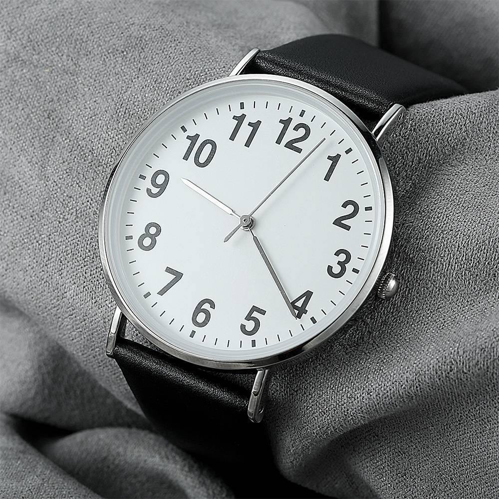 Digital Dial Watch Quartz Black Leather Strap - Women's