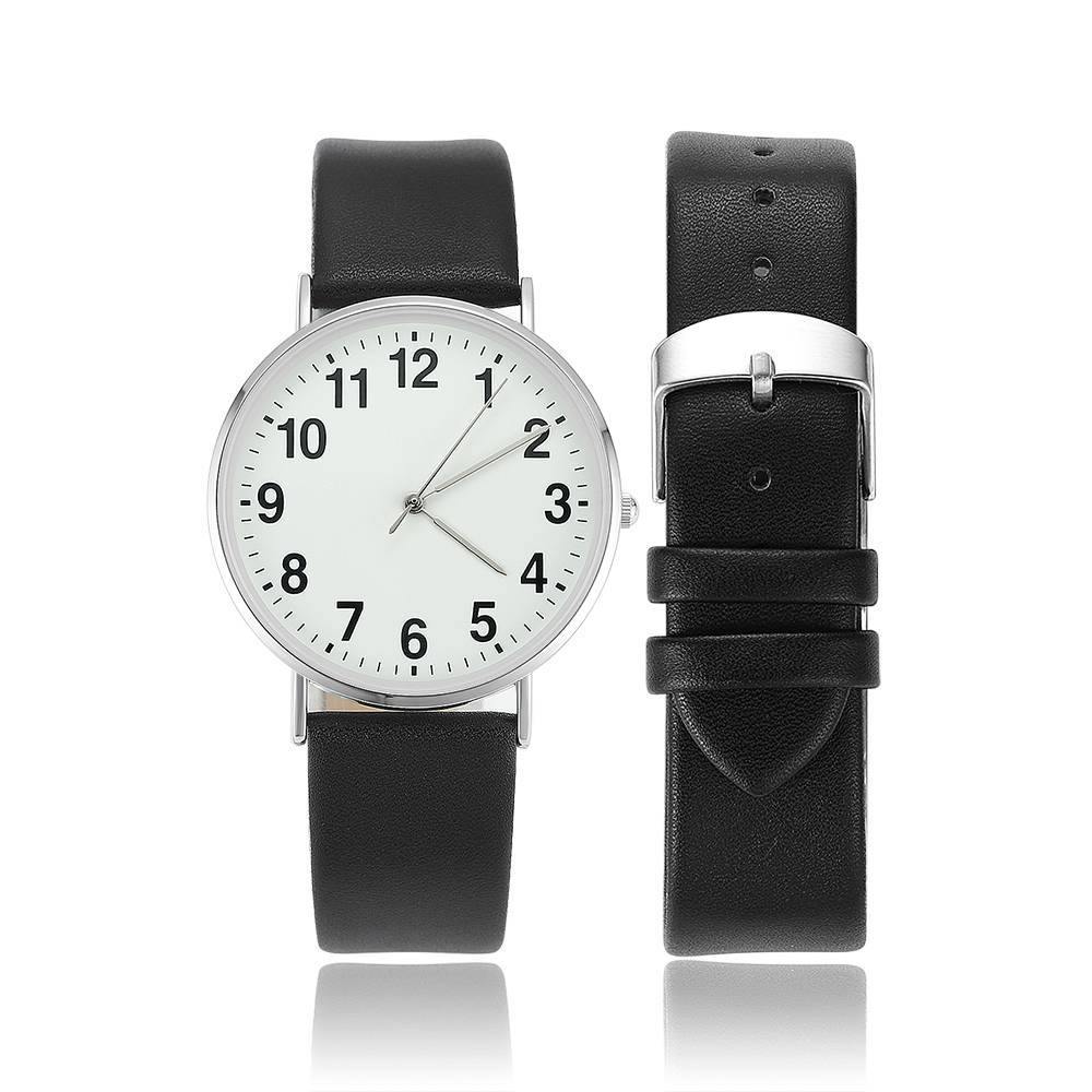 Digital Dial Watch Quartz Black Leather Strap - Women's
