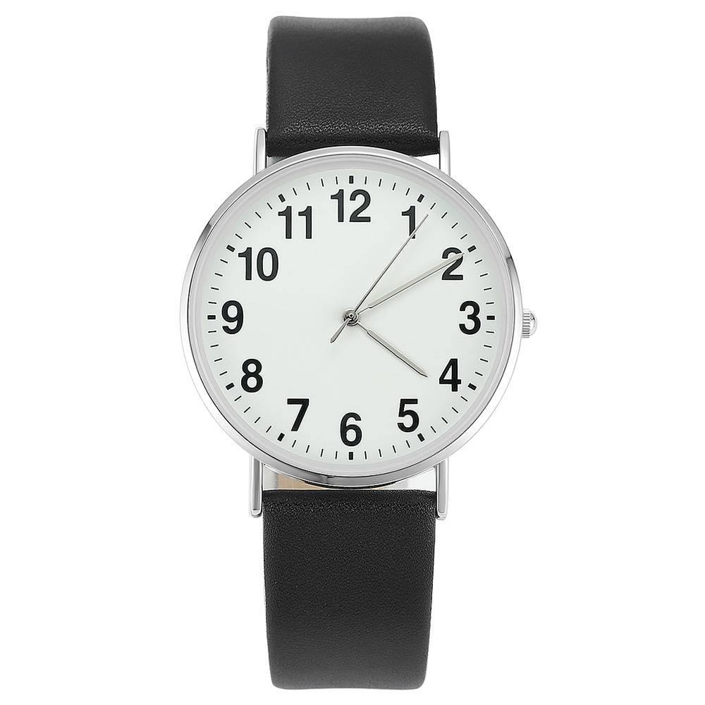 Digital Dial Watch Quartz Black Leather Strap - Men's