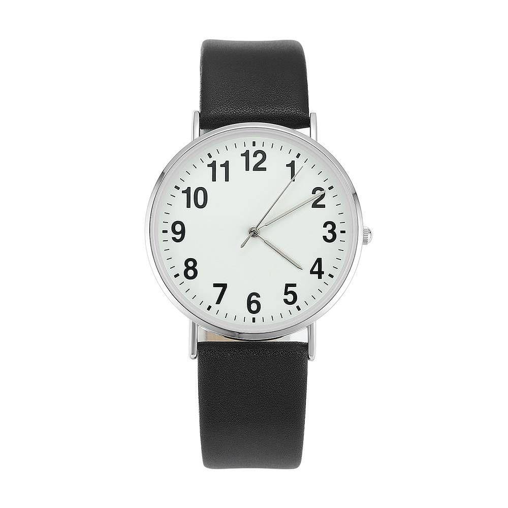 Digital Dial Watch Quartz Black Leather Strap - Women's