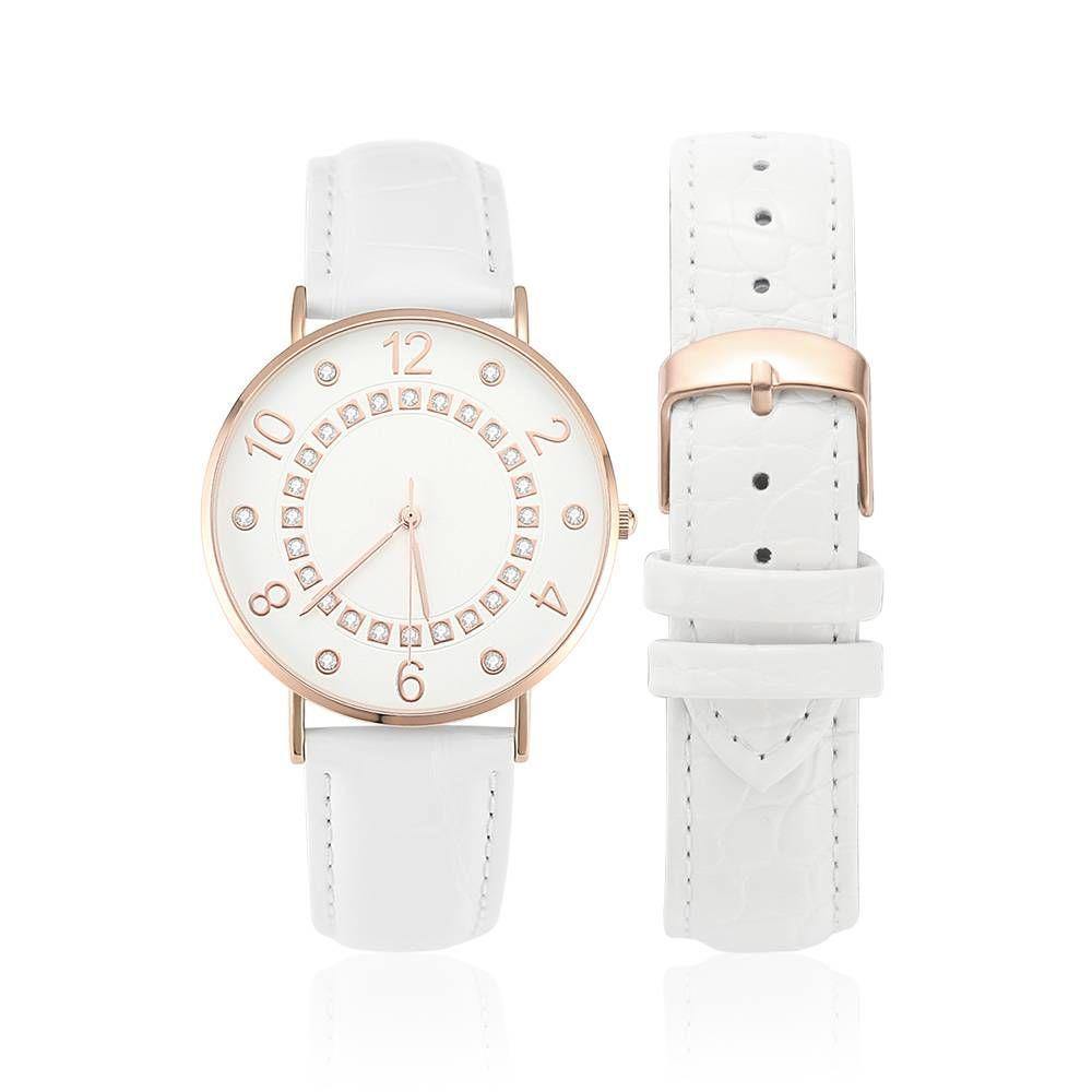 Digital Dial Watch Quartz White Leather Strap - Women's