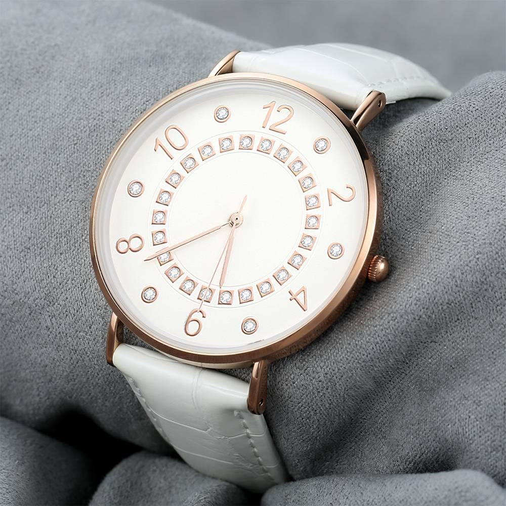 Digital Dial Watch Quartz White Leather Strap - Women's