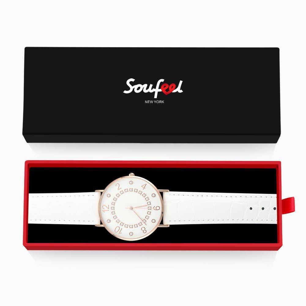 Digital Dial Watch Quartz White Leather Strap - Women's