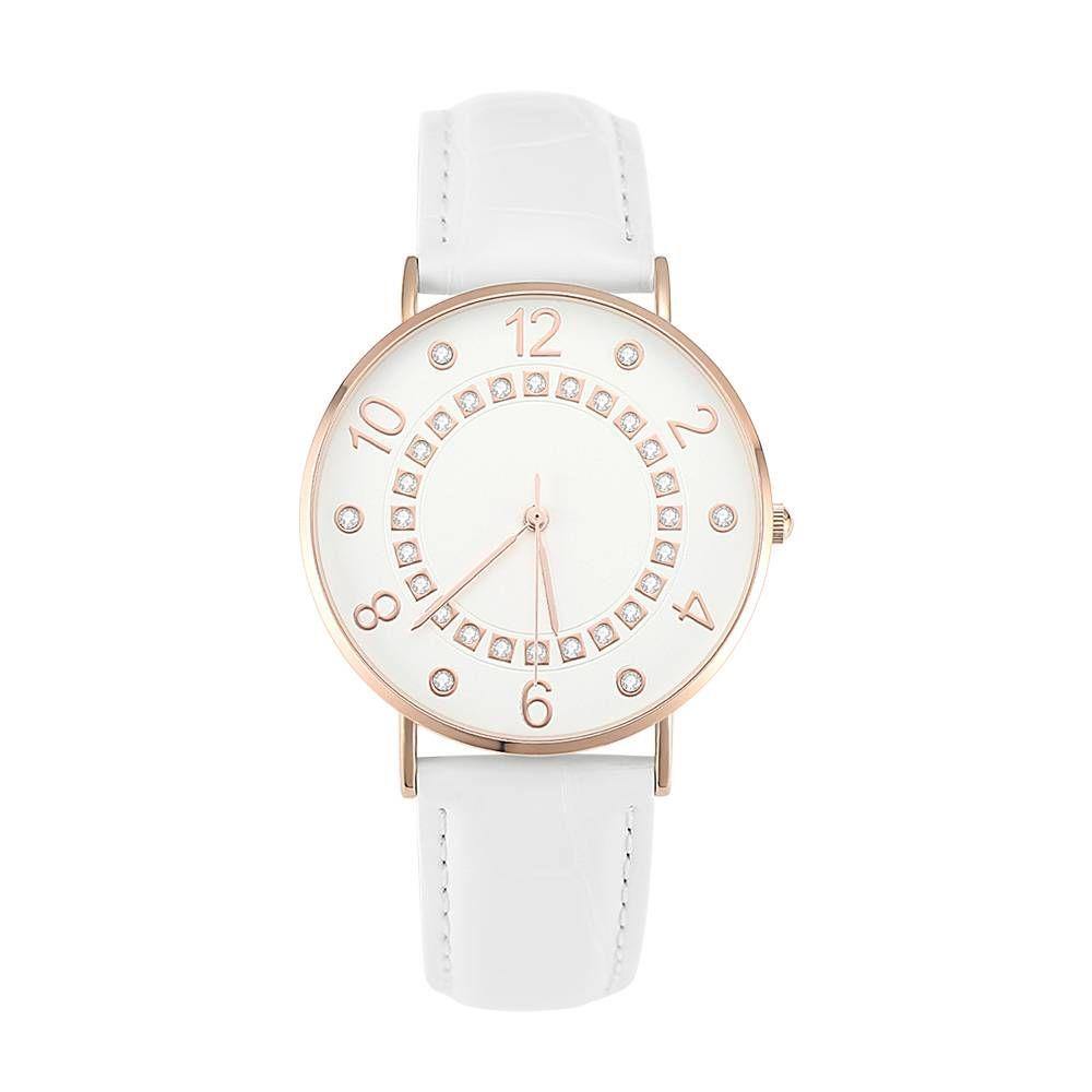 Digital Dial Watch Quartz White Leather Strap - Women's