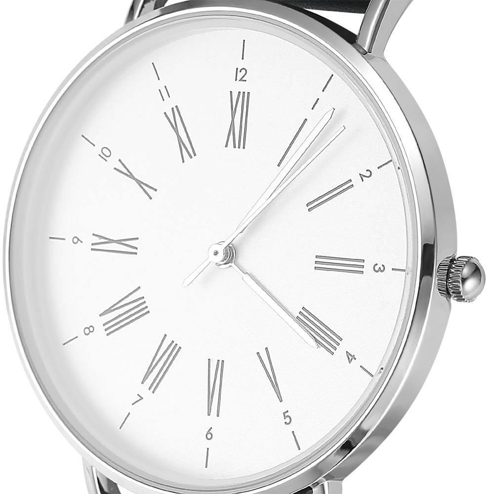 White Dial Watch Fashion Quartz Black Leather Strap Business Watch - Men's