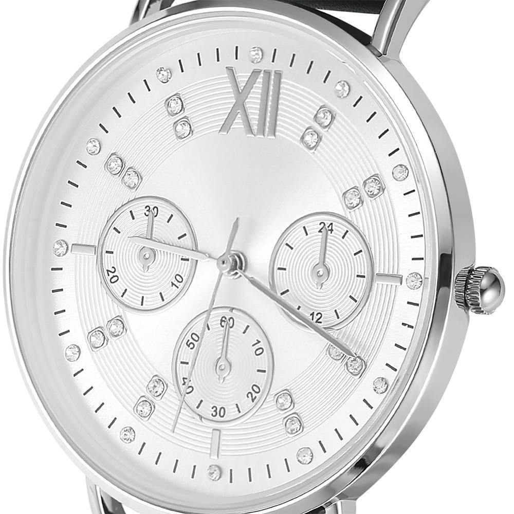 Automatic Watch White Dial Black Leather Strap - Men's