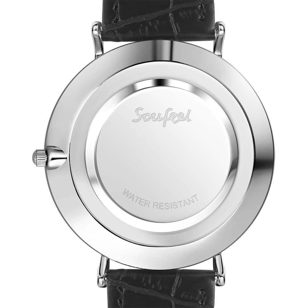 Automatic Watch White Dial Black Leather Strap - Men's