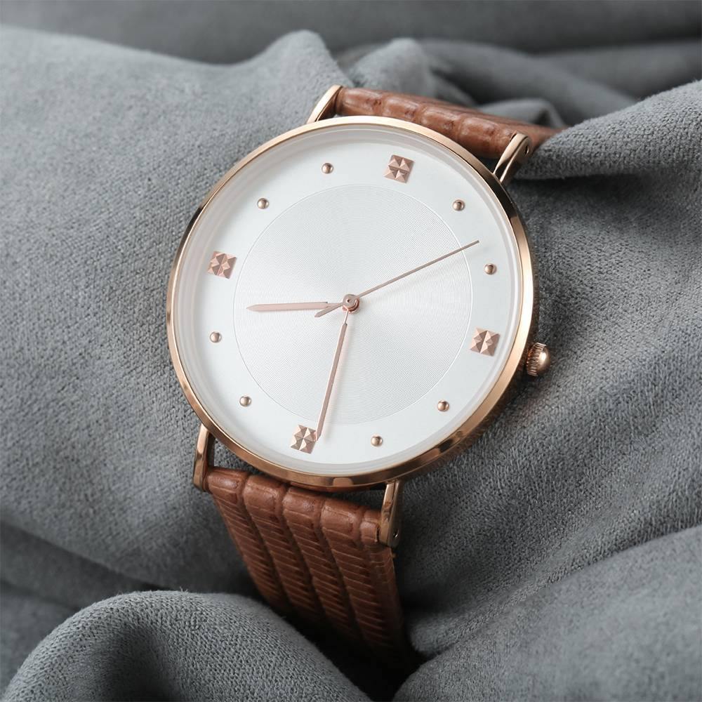 Casual Dial Watch Fashion Quartz Brown Leather Strap - Women's
