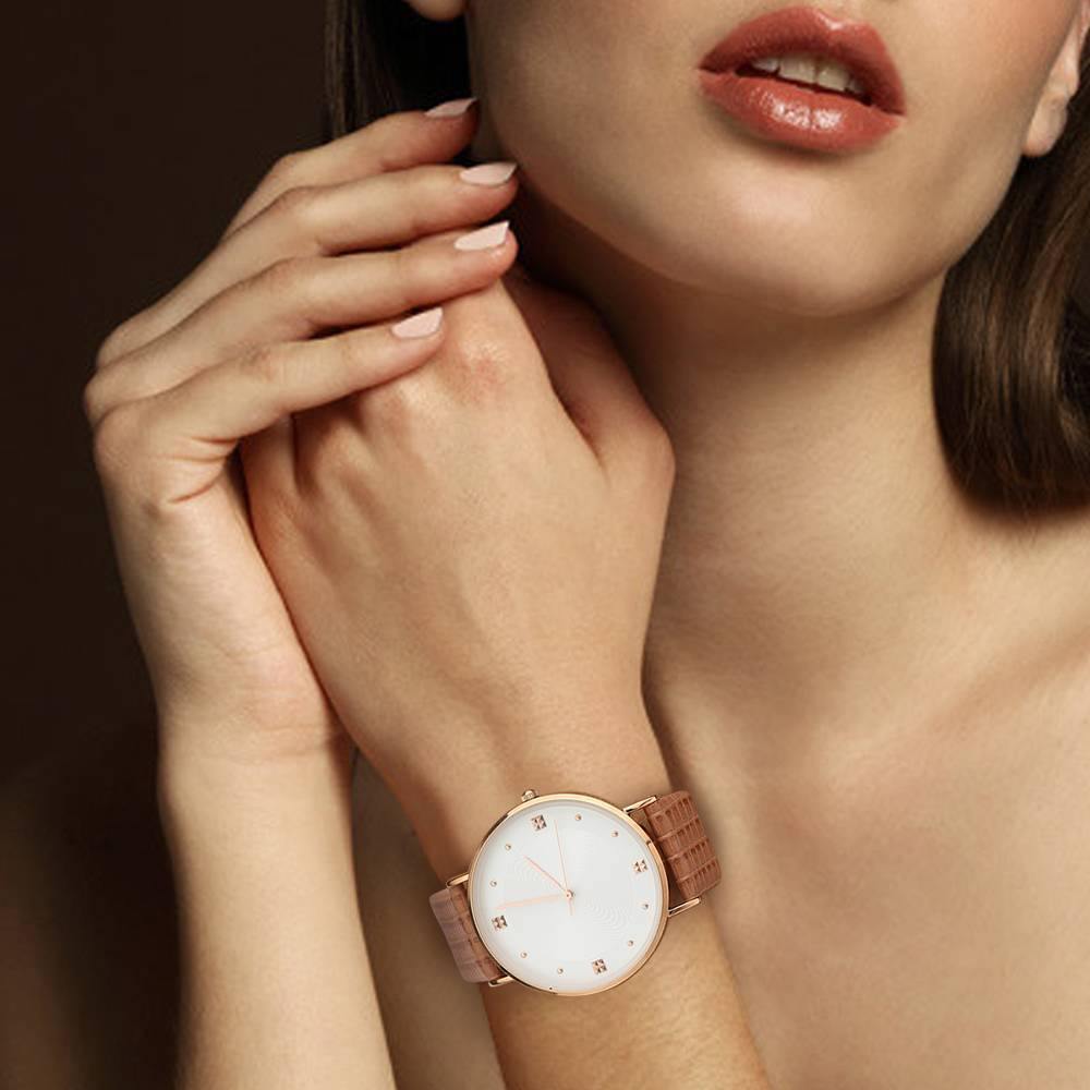 Casual Dial Watch Fashion Quartz Brown Leather Strap - Women's