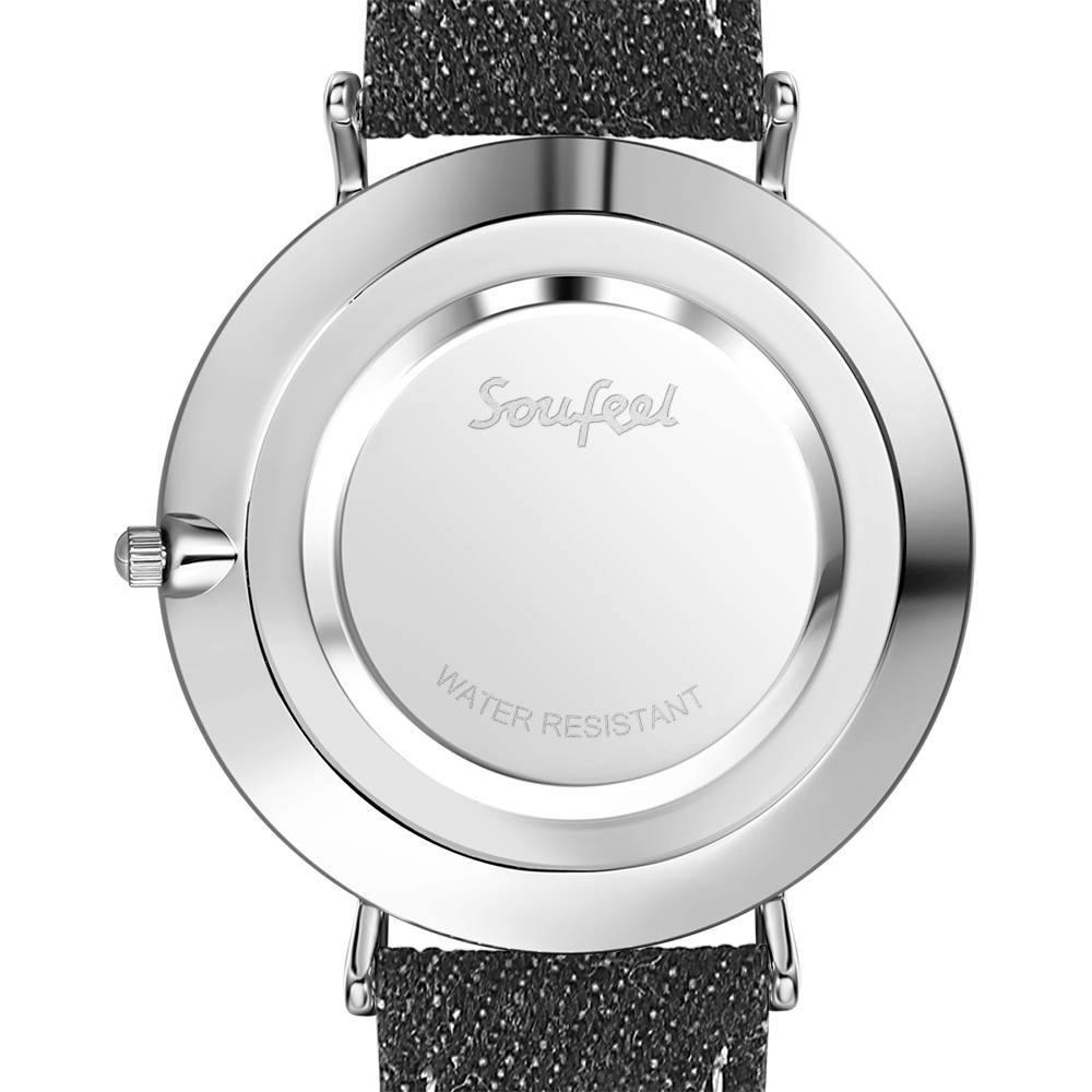 Casual Dial Watch Fashion Quartz Black Leather Strap - Men's