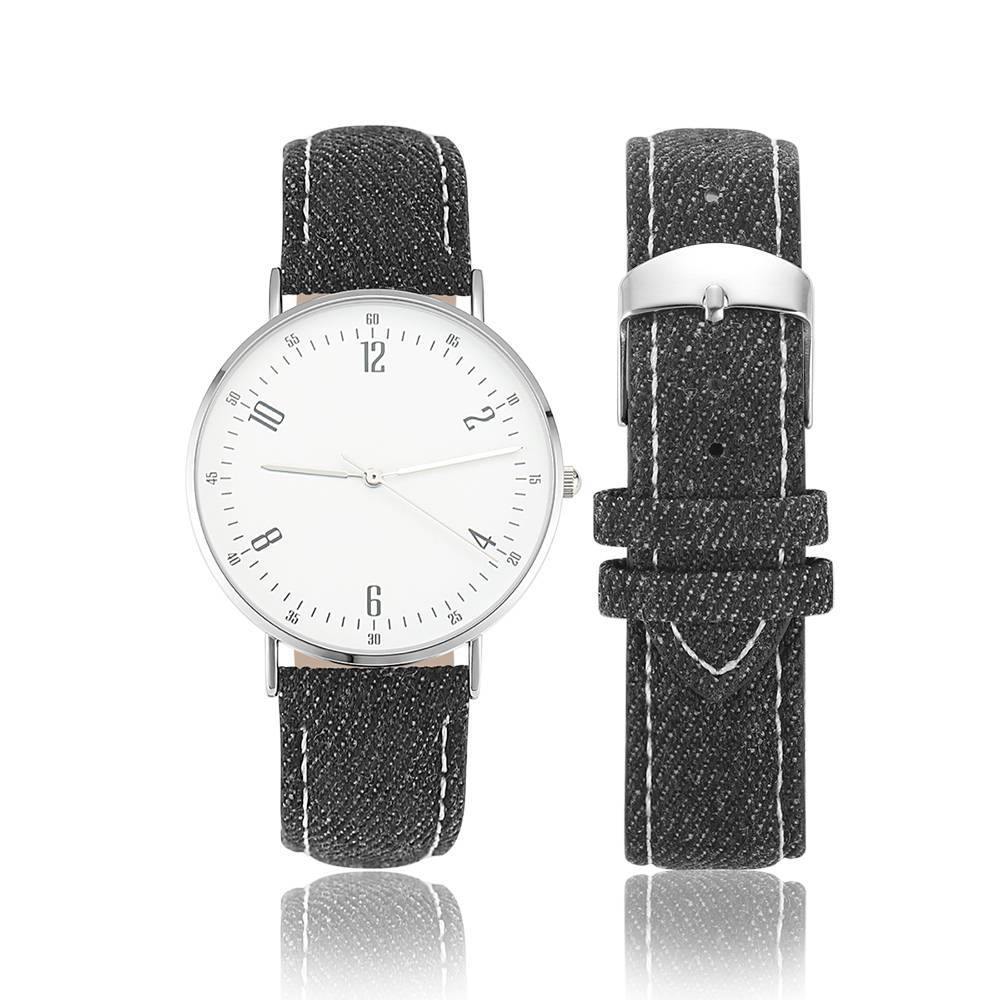Casual Dial Watch Fashion Quartz Black Leather Strap - Men's