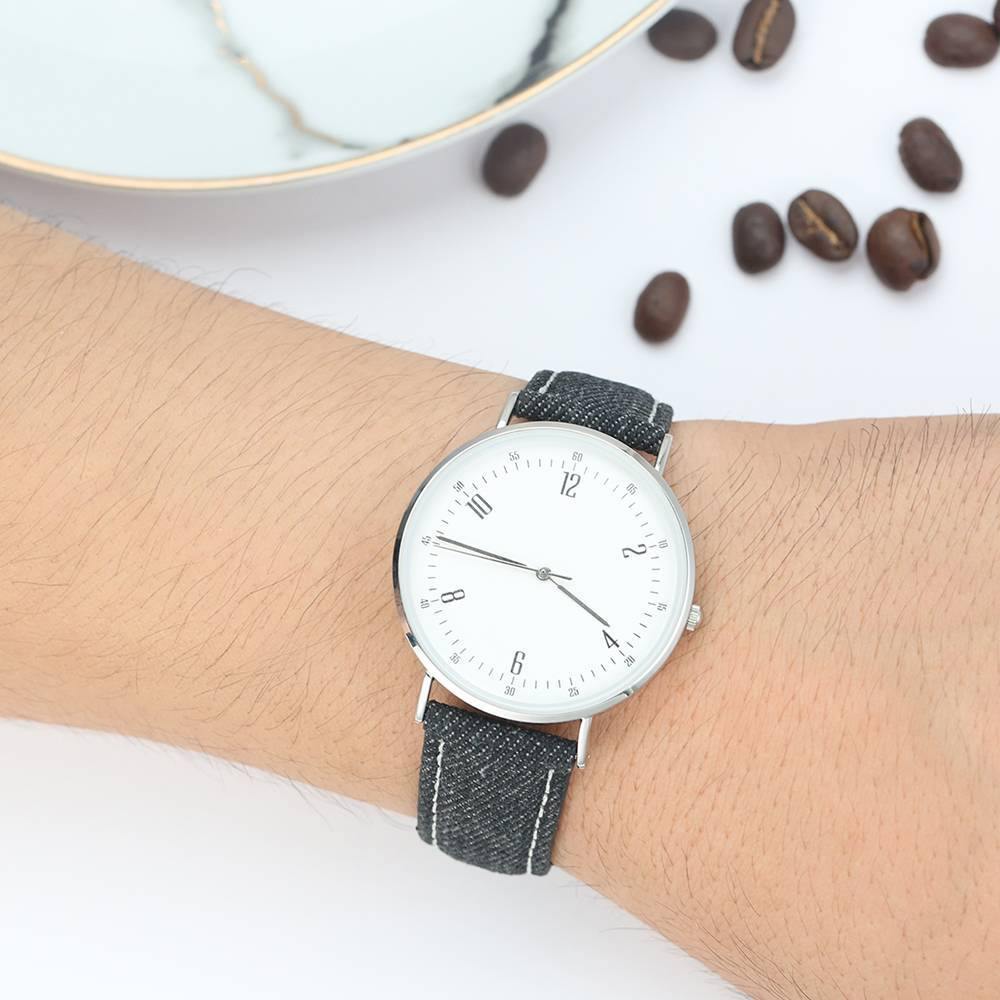 Casual Dial Watch Fashion Quartz Black Leather Strap - Men's