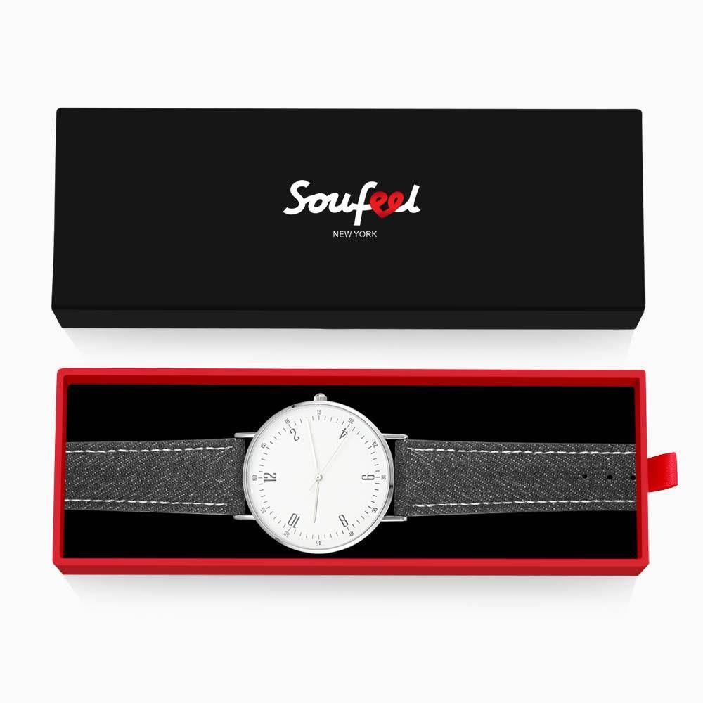 Casual Dial Watch Fashion Quartz Black Leather Strap - Men's