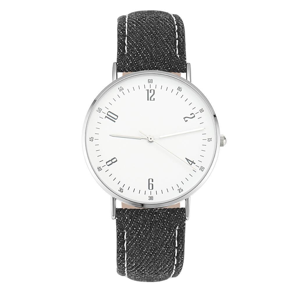 Casual Dial Watch Fashion Quartz Black Leather Strap - Men's
