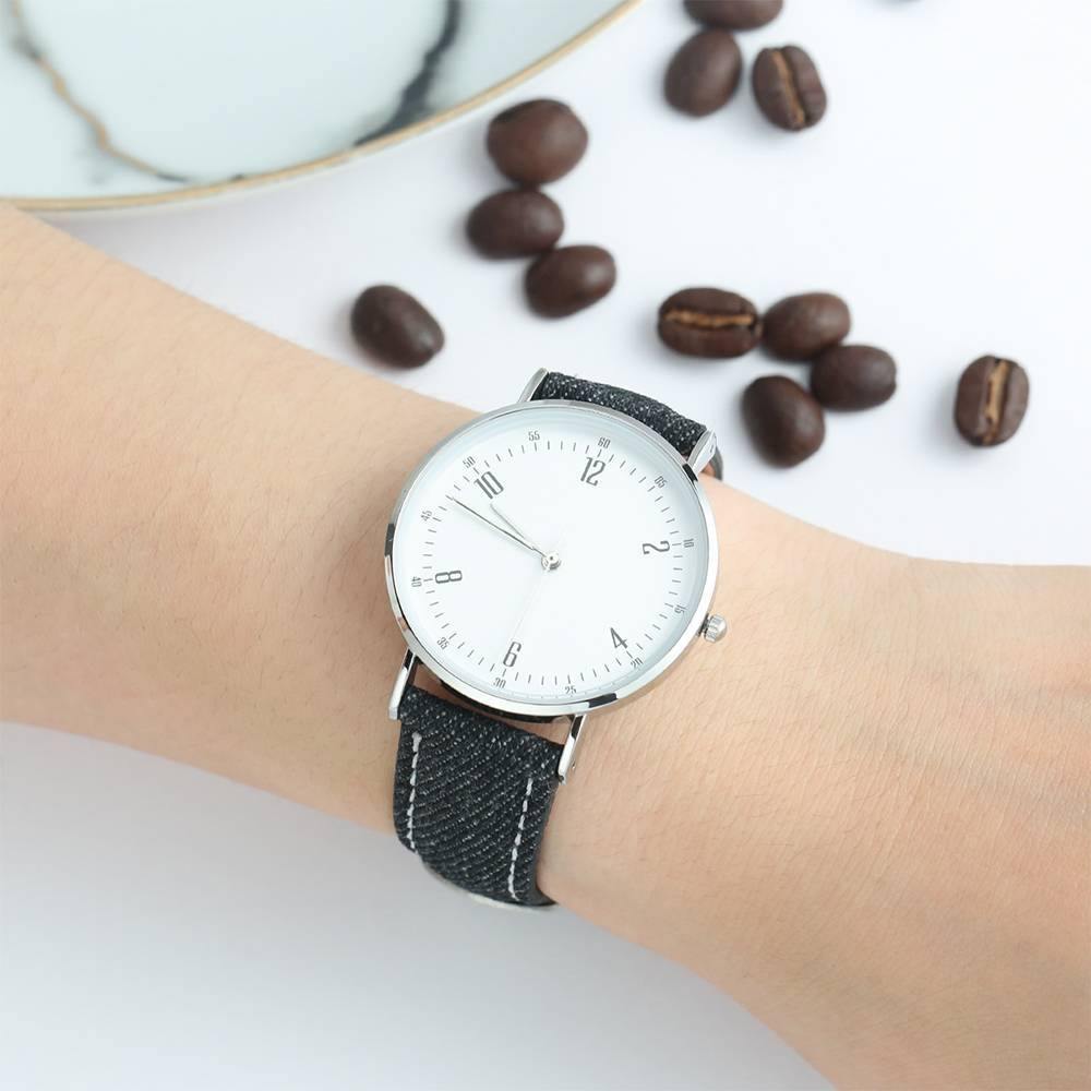 Casual Dial Watch Fashion Quartz Black Leather Strap - Women's