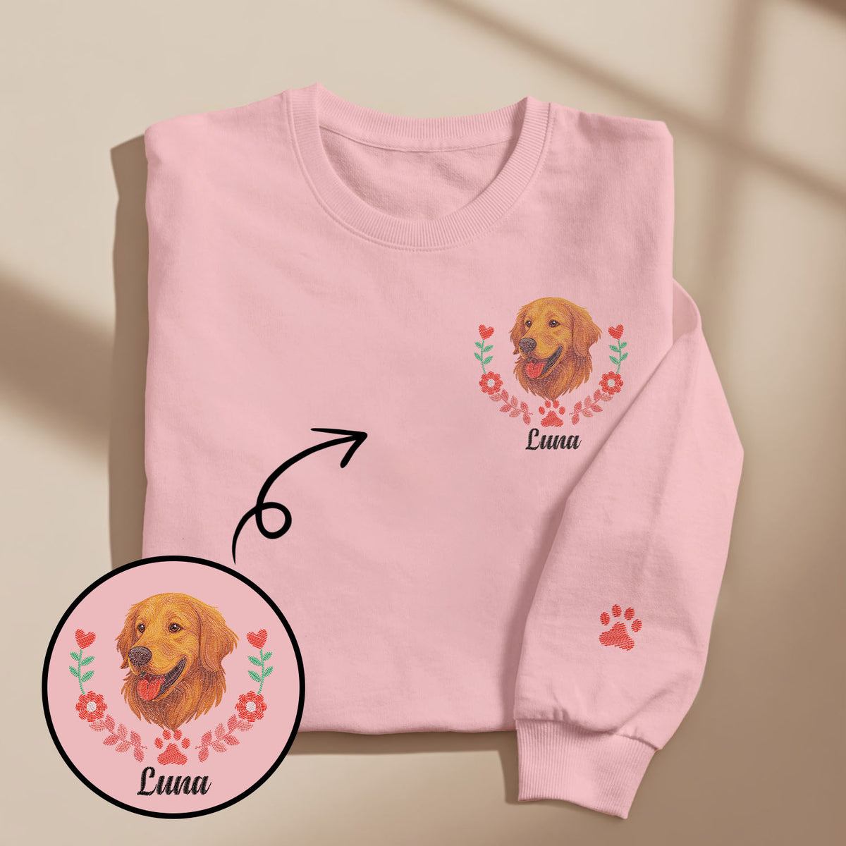 Custom Embroidered Style Pet Avatar Sweatshirt, Custom Dog Sweater, Personalized Pet Portrait Shirt