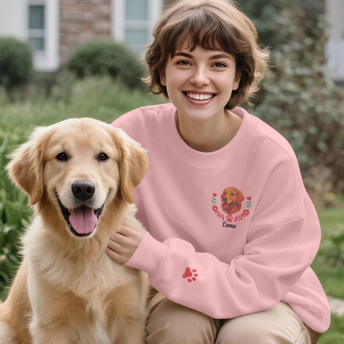 Custom Embroidered Style Pet Avatar Sweatshirt, Custom Dog Sweater, Personalized Pet Portrait Shirt