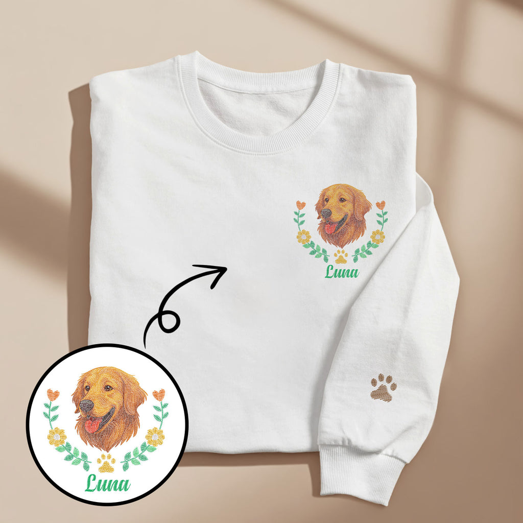 Custom Embroidered Style Pet Avatar Sweatshirt, Custom Dog Sweater, Personalized Pet Portrait Shirt